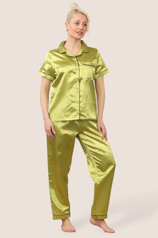 Luxe Satin Short Sleeve PJ Set – GOLDEN GREEN Secondary image