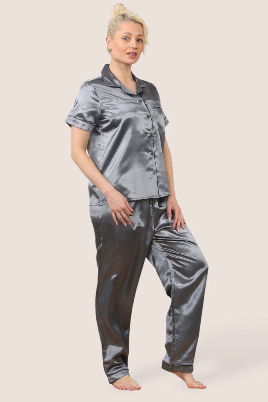 Luxe Satin Short Sleeve PJ Set – GREY Secondary image
