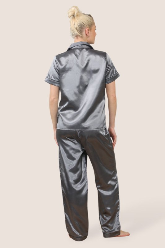 Luxe Satin Short Sleeve PJ Set – GREY - Loungewear pjs - British D'sire