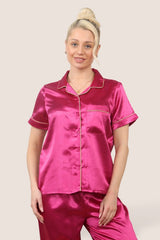 Luxe Satin Short Sleeve PJ Set – HOT PINK - Loungewear pjs - British D'sire