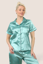 Luxe Satin Short Sleeve PJ Set – Mint Dream Comfort - Loungewear pjs - British D'sire