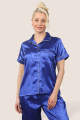 Luxe Satin Short Sleeve PJ Set – ROYAL BLUE - Loungewear pjs - British D'sire