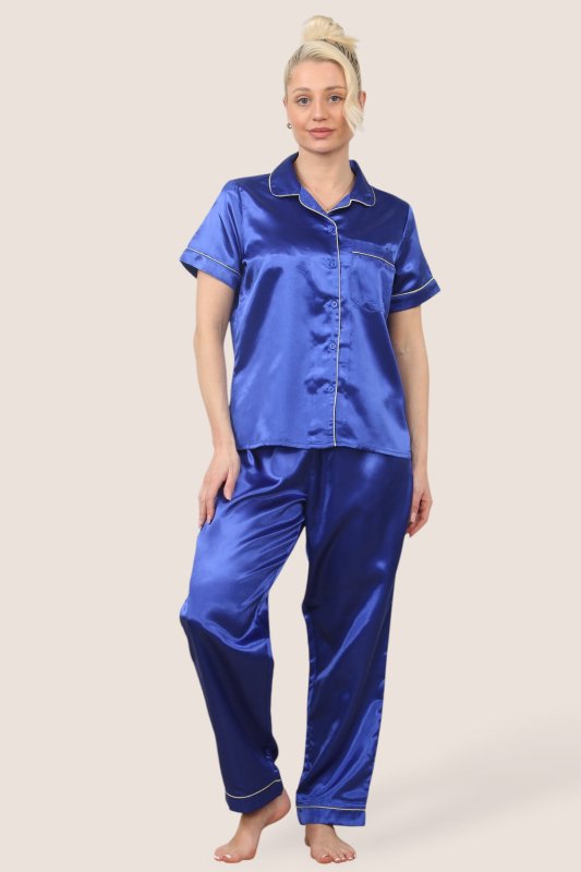 Luxe Satin Short Sleeve PJ Set – ROYAL BLUE - Loungewear pjs - British D'sire Main image