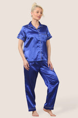 Luxe Satin Short Sleeve PJ Set – ROYAL BLUE - Loungewear pjs - British D'sire
