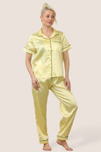 Luxe Satin Short Sleeve PJ Set – YELLOW - Loungewear pjs - British D'sire
