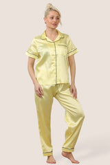 Luxe Satin Short Sleeve PJ Set – YELLOW - Loungewear pjs - British D'sire