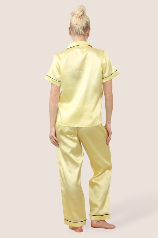 Luxe Satin Short Sleeve PJ Set – YELLOW - Loungewear pjs - British D'sire
