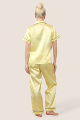 Luxe Satin Short Sleeve PJ Set – YELLOW - Loungewear pjs - British D'sire