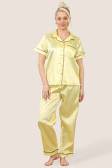 Luxe Satin Short Sleeve PJ Set – YELLOW - Loungewear pjs - British D'sire