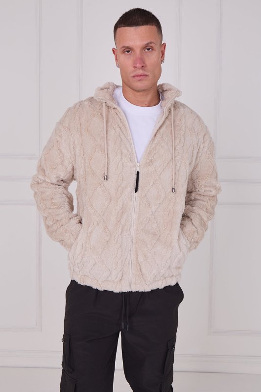 Luxe Textured Faux Fur Zip Jacket - jacket - British D'sire