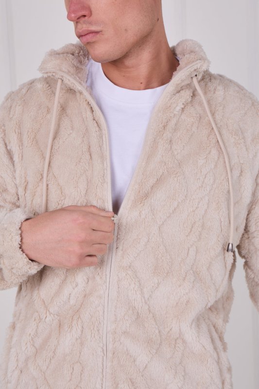 Luxe Textured Faux Fur Zip Jacket - jacket - British D'sire