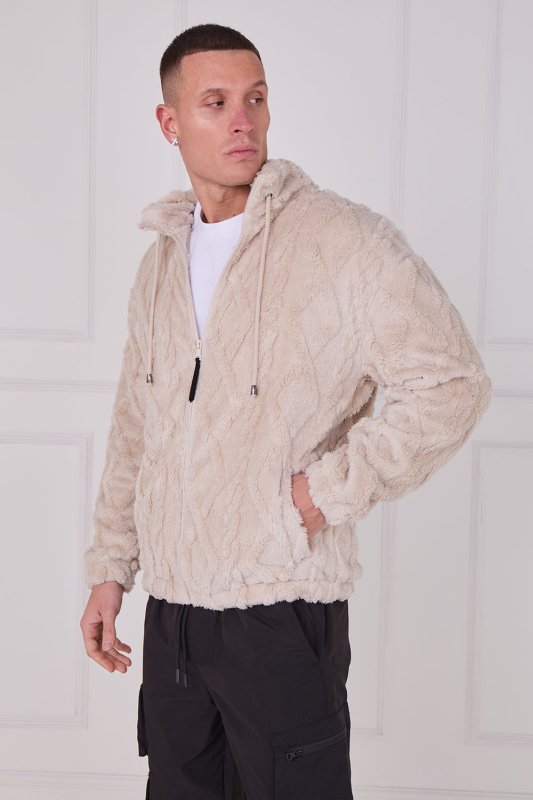 Luxe Textured Faux Fur Zip Jacket - jacket - British D'sire