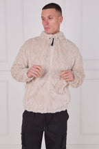 Luxe Textured Faux Fur Zip Jacket - jacket - British D'sire