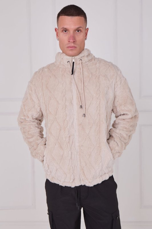 Luxe Textured Faux Fur Zip Jacket - jacket - British D'sire