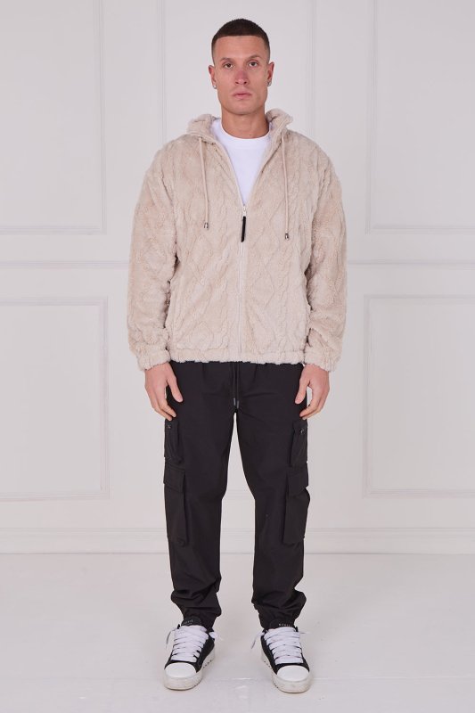 Luxe Textured Faux Fur Zip Jacket - jacket - British D'sire Main image