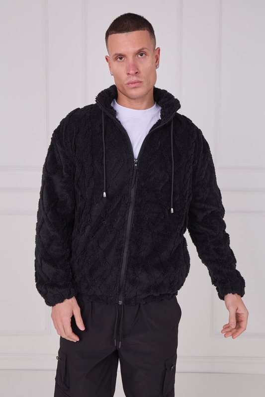 Luxe Textured Faux Fur Zip Jacket - jacket - British D'sire