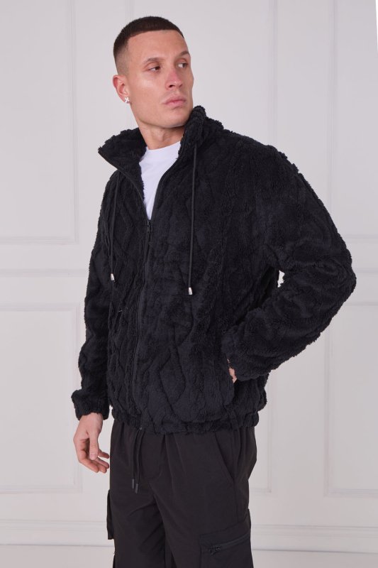 Luxe Textured Faux Fur Zip Jacket - jacket - British D'sire