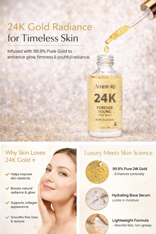 Luxurious 24K Gold Serum Targets Dark Circles, Uneven Skin Tone, and Fine Lines - 24K Gold Vitamin C Serum - British D'sire