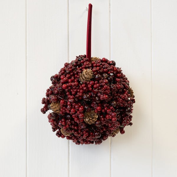 Luxury Burgundy Berry and Mini Pinecone Hanging Ball 18cm Secondary image