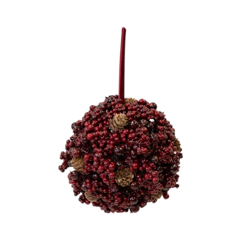 Luxury Burgundy Berry and Mini Pinecone Hanging Ball 18cm - Garland - British D'sire Main image