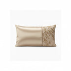 Luxury Embellished Oblong Cushion with Satin Finish Decorative Accent Pillow for Sofa And Bed - Silver - British D'sire