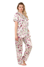 Luxury Floral Satin Pajama Set for Women - Short Sleeve Button - Up Top and Long Pants With pockets - Loungewear - British D'sire