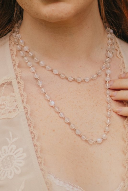 Xander Kostroma -Luxury Moonstone Layered Necklace (100cm)–Clear Quartz-925 Sterling Silver –Boost Immunity, Restore Balance & Positive Energy Secondary image