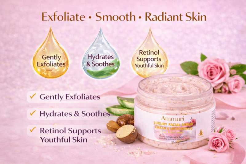 Luxury Retinal Facial Scrub Cream Diminishes fine lines, wrinkles, blemishes, and age spots - RETINOL Powerful FACIAL SCRUB CREAM - British D'sire