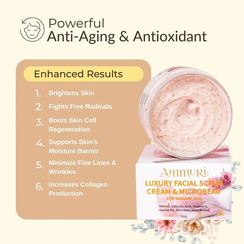 Luxury Retinal Facial Scrub Cream Diminishes fine lines, wrinkles, blemishes, and age spots - RETINOL Powerful FACIAL SCRUB CREAM - British D'sire