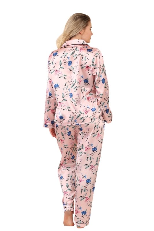 Luxury Satin Floral Pyjama Set – Long Sleeve, Button - Up & Pockets - Loungewear - British D'sire