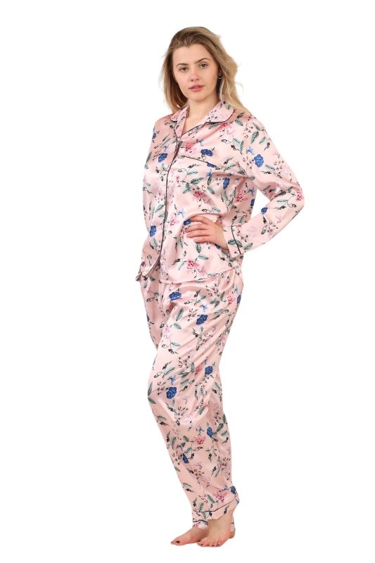 Luxury Satin Floral Pyjama Set – Long Sleeve, Button-Up & Pockets Secondary image