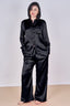 Luxury Satin Pyjama Set Black – Button Detail Sleeve & Pocket Trousers - Loungewear pjs - British D'sire