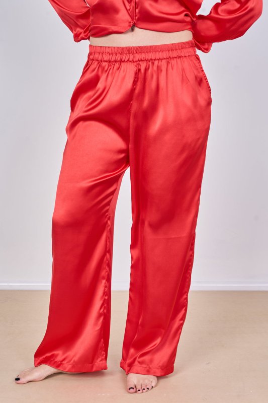Luxury Satin Pyjama Set – Button Detail Sleeve & Pocket Trousers - Loungewear pjs - British D'sire