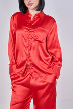 Luxury Satin Pyjama Set – Button Detail Sleeve & Pocket Trousers - Loungewear pjs - British D'sire