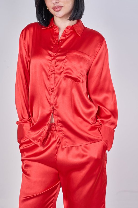 Luxury Satin Pyjama Set – Button Detail Sleeve & Pocket Trousers - Loungewear pjs - British D'sire
