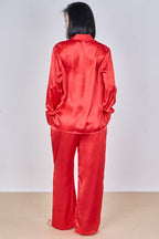 Luxury Satin Pyjama Set – Button Detail Sleeve & Pocket Trousers - Loungewear pjs - British D'sire
