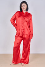 Luxury Satin Pyjama Set – Button Detail Sleeve & Pocket Trousers - Loungewear pjs - British D'sire