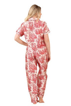 Luxury Satin Toile Print Pyjama Set – Short Sleeve, Button - Up & Pockets - Loungewear - British D'sire