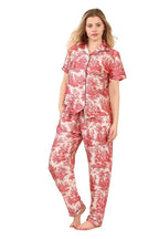Luxury Satin Toile Print Pyjama Set – Short Sleeve, Button - Up & Pockets - Loungewear - British D'sire