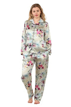 Luxury Satin Watercolour Floral Pyjama Set – Long Sleeve, Button - Up & Pockets - Loungewear - British D'sire