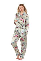Luxury Satin Watercolour Floral Pyjama Set – Long Sleeve, Button - Up & Pockets - Loungewear - British D'sire