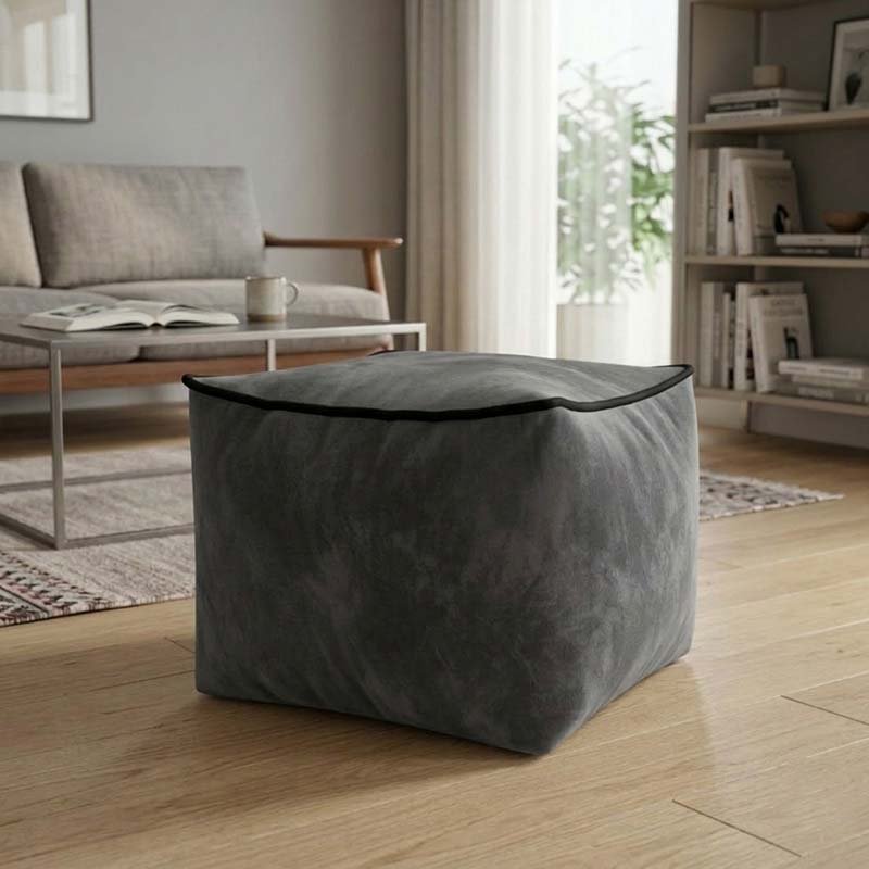 Luxury Velvet Cube Bean Bag Ottoman Soft Plush Velvet Stool Pouffe - Silver Secondary image