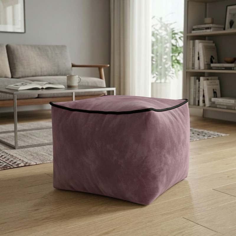 Luxury Velvet Cube Bean Bag Ottoman Soft Plush Velvet Stool Pouffe - Silver - British D'sire