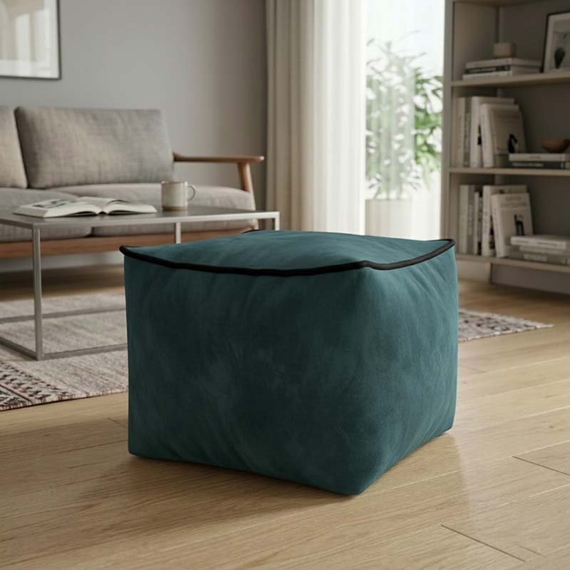 Luxury Velvet Cube Bean Bag Ottoman Soft Plush Velvet Stool Pouffe - Silver - British D'sire