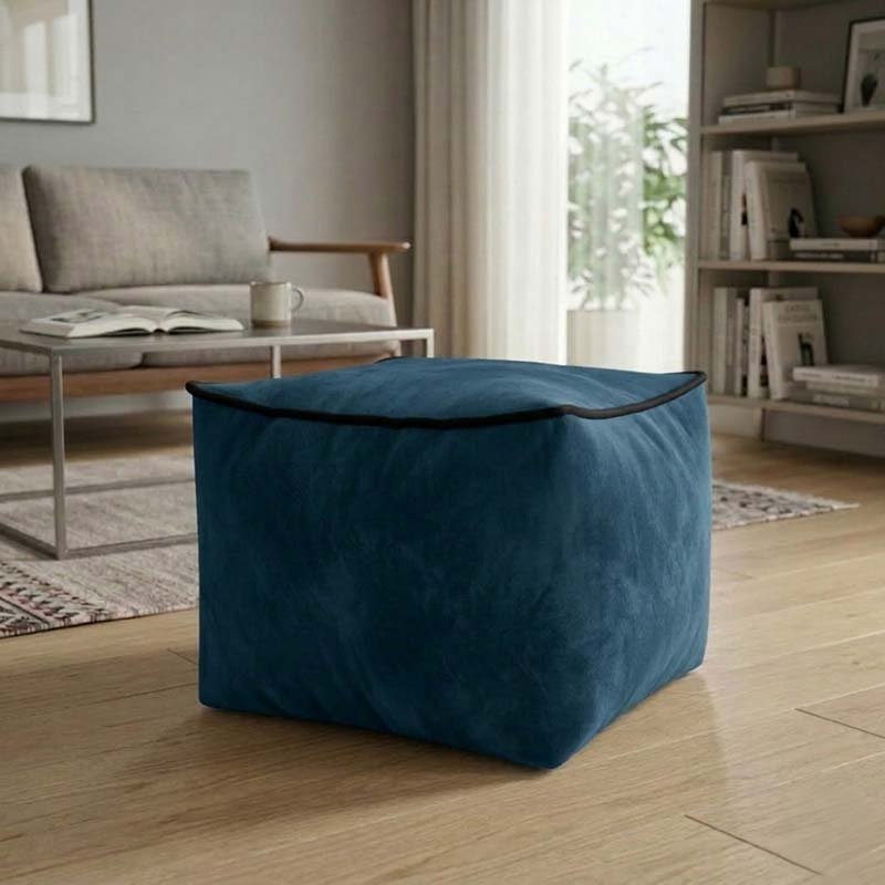 Luxury Velvet Cube Bean Bag Ottoman Soft Plush Velvet Stool Pouffe - Silver - British D'sire
