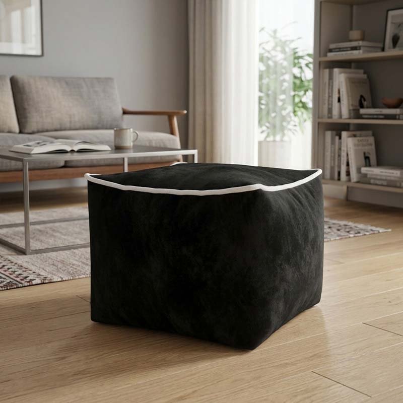 Luxury Velvet Cube Bean Bag Ottoman Soft Plush Velvet Stool Pouffe - Silver - British D'sire