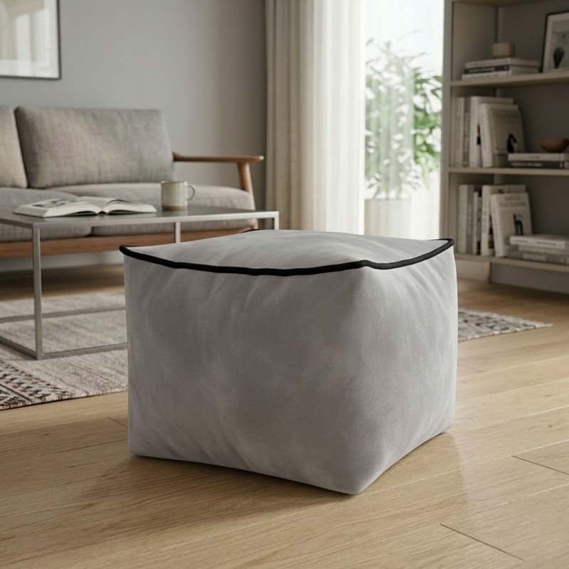 Luxury Velvet Cube Bean Bag Ottoman Soft Plush Velvet Stool Pouffe - Silver - British D'sire Main image