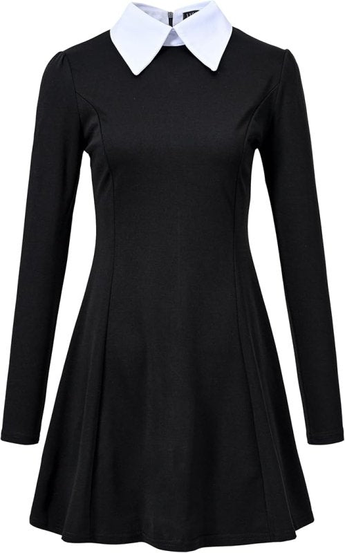 LUYANA Halloween Costumes for Adult Women Long Sleeve Black Dress Wednesday Addams Dress Secondary image