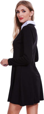 LUYANA Halloween Costumes for Adult Women Long Sleeve Black Dress Wednesday Addams Dress - Dresses - British D'sire