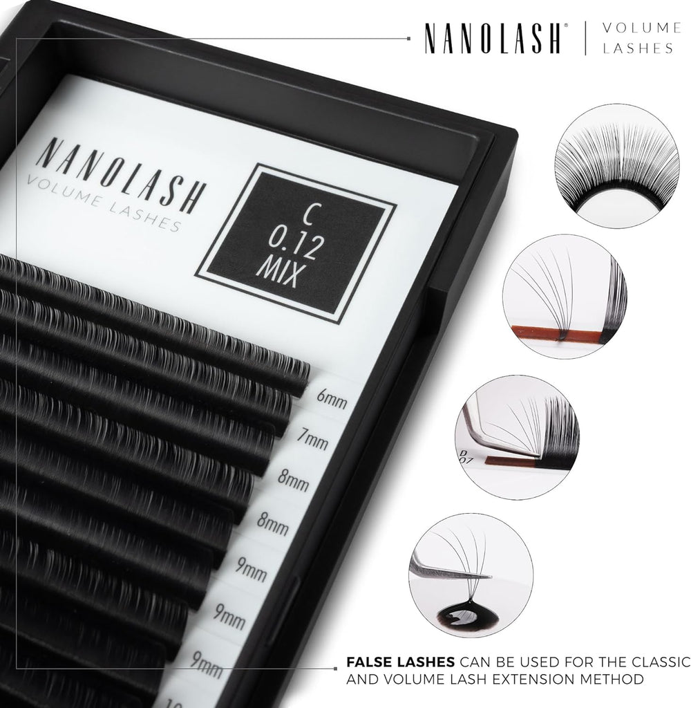 Nanolash Volume Lashes - false lashes for professional eyelash extensions, volume eyelash extensions (0.12 C, MIX 6-13mm) Secondary image